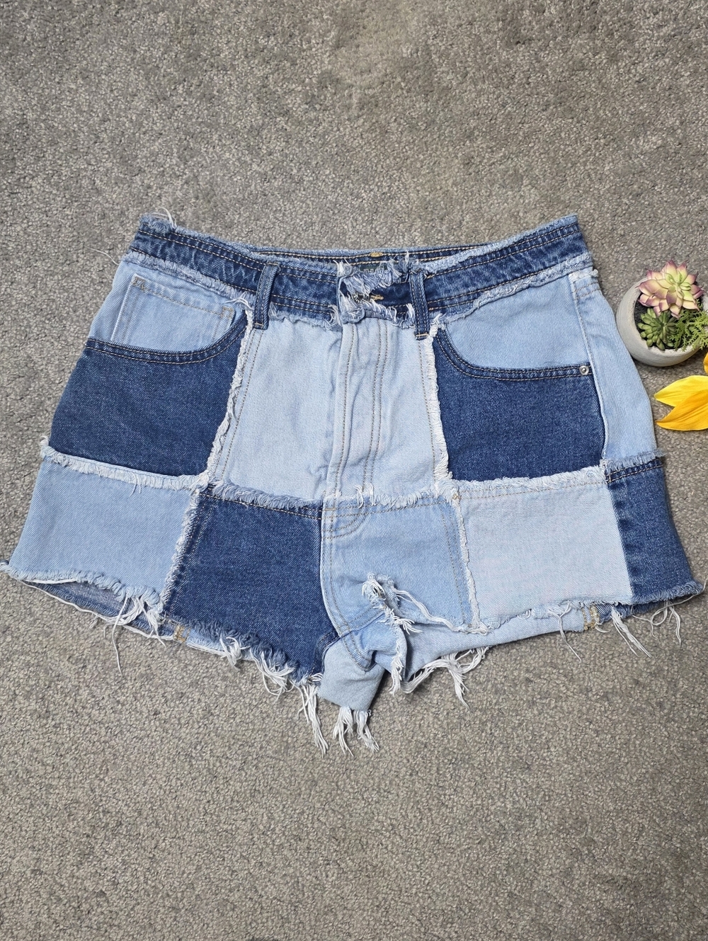 Wild Fable Patchwork Jean Boho High Rise Cutoff Shorts Size 8